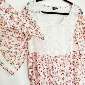 Torrid Women's White & Pink Floral Embroidered Sheer Flowy Blouse.‎ Size 0/L